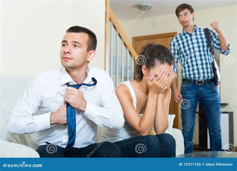 Man Seeing Girlfriend Cheating On Him Stock Image Image Of Catching