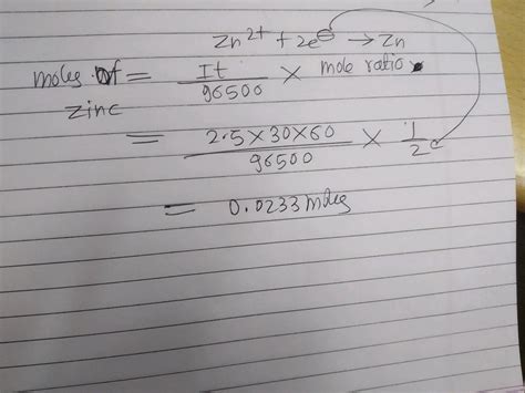 Find The Number Of Moles Of Zinc Metal Liberated On Cathode During