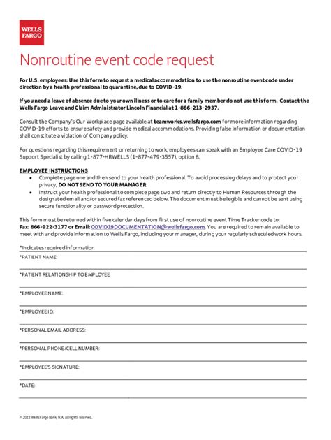 Fillable Online Nonroutine Event Code Request Cover Sheet Wells Fargo