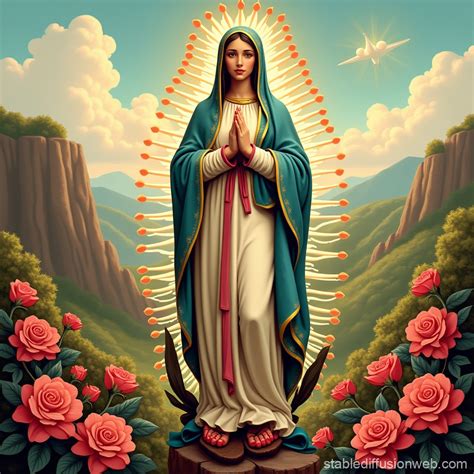 Virgen De Guadalupe Con Rosas Y Paisaje Stable Diffusion Online