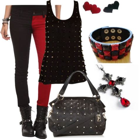 Black And Red Studded Simple Punk Rock Outfit Wwe Outfits Punk Rock