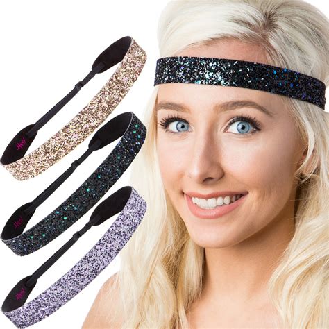 Hipsy Adjustable No Slip Wide Bling Glitter Headband 3