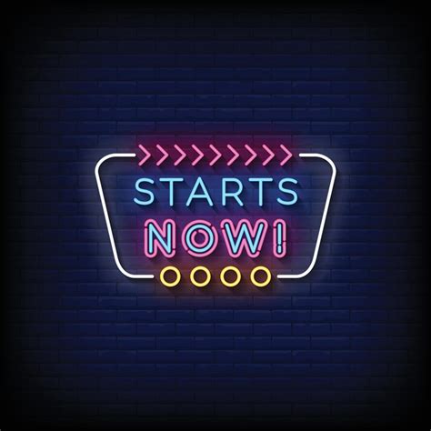 Neon Sign starts now with brick wall background vector 14393385 Vector