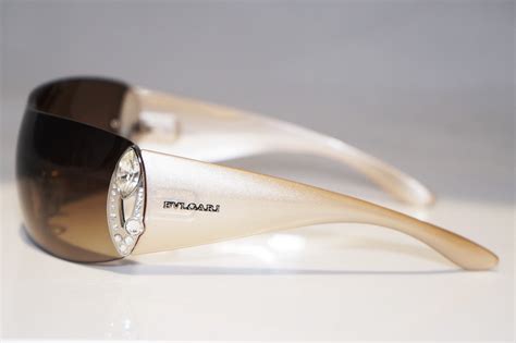 Bvlgari Womens Designer Crystal Sunglasses Beige Shield 8026 96513 14