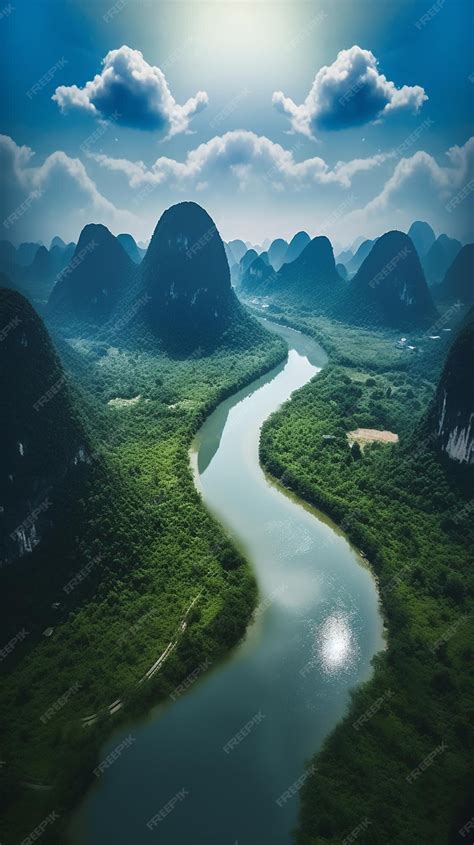 Premium AI Image | A poster for the movie guilin with a river in the ...