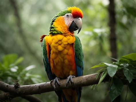 Premium AI Image A Beautiful Parrot Perched On A Branch In The Forest