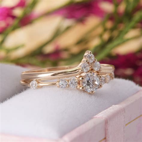 Dainty Wedding Rings Set Minimalist Wedding Rings Set Womens Etsy