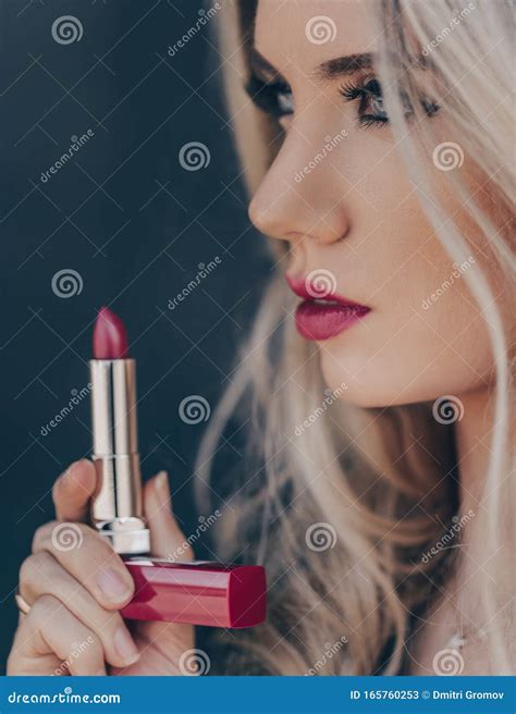 Portrait Of Beautiful Woman With Red Lipstick Stock Image Image Of