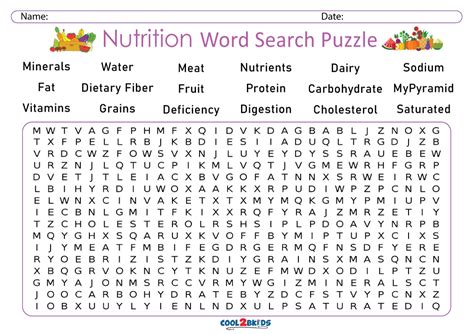 Printable Nutrition Word Search Cool2bkids