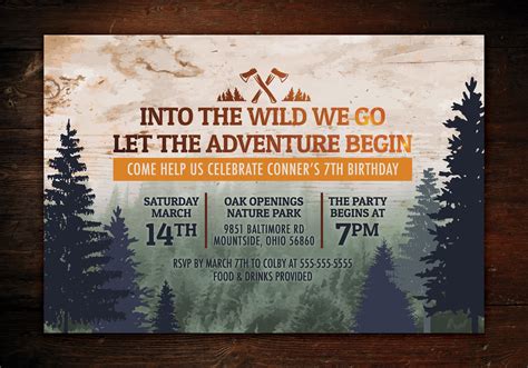 Into The Wild Outdoor Birthday Invitation Adventure Birthday Etsy