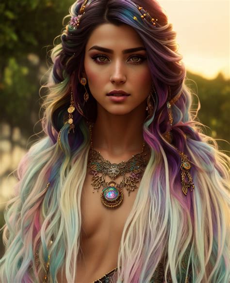 Beatiful Female Rainbow Hair Gypsy Perfect Detaile By Arrojado On