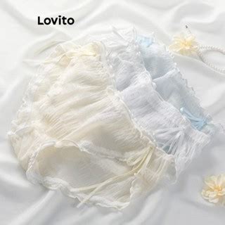 Lovito Women Sexy Geometric Bow Lettuce Trim Pattern Panties LNE45309