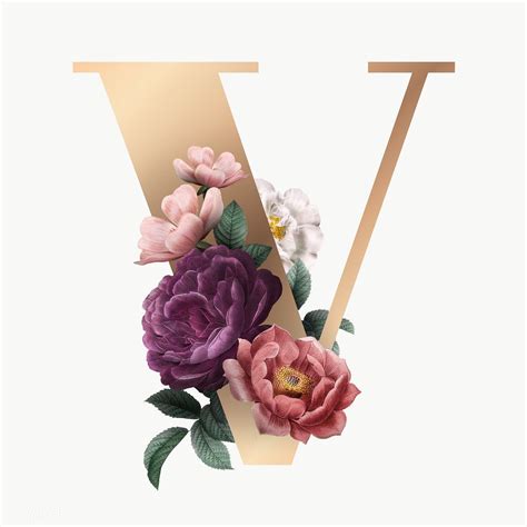 Classic And Elegant Floral Alphabet Font Letter V Transparent Png