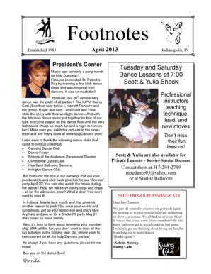 Fillable Online Newsletter April Indy Dancers Fax Email Print