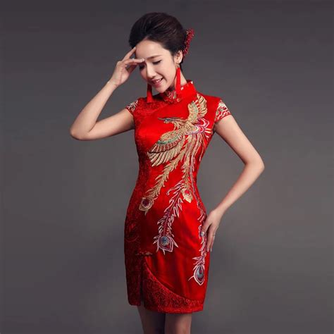 La O Vermelho Vestido Chin S Qipao Moderno Casar De Noiva Curto