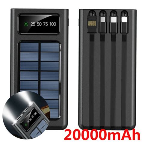 Solar Charger Power Bank Portable Charger20000mah 4 Qi Charger Solar Panel Built In 3 Kinds