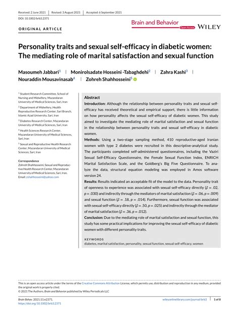 Pdf Personality Traits And Sexual Self‐efficacy In Diabetic Women