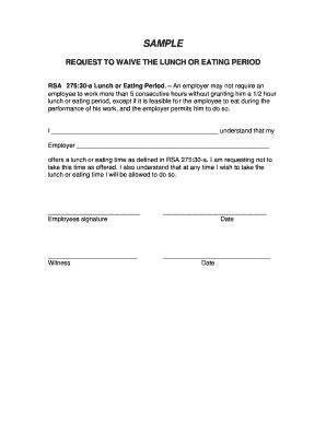 Employee Lunch Waiver Form Fill And Sign Printable Template Online