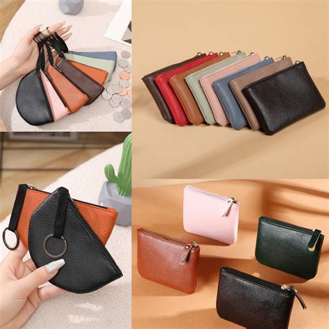 Solid Color Coin Purse Litchi Pattern Pu Zipper Key Storage Bag Stylish