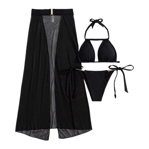 Huowey Women Swimwear PCS Sexy Backless Bikini Set With Sheer Skirt