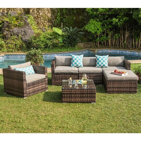 Bay Isle Home 6 Piece Outdoor Furniture Mottlewood Brown Wicker Sofa W