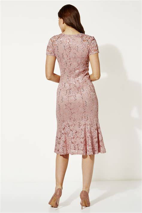 Lace Detail Fit And Flare Dress In Light Pink Roman Originals Uk