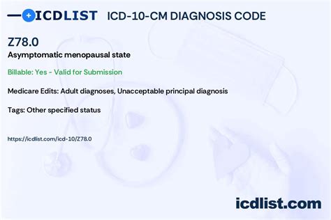 Icd 10 Cm Diagnosis Code Z78 0 Asymptomatic Menopausal State