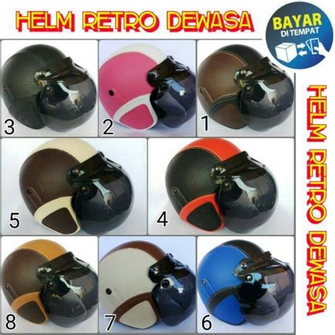 Jual HELM BOGO Full Kulit Retro Klasik Motif Hitam Coklat Merah Kuning