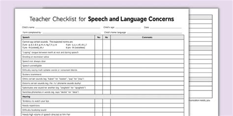 Speech And Language Development Teacher Checklist Twinkl