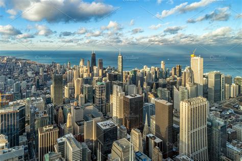 Aerial view of Chicago skyline panor | High-Quality Architecture Stock ...