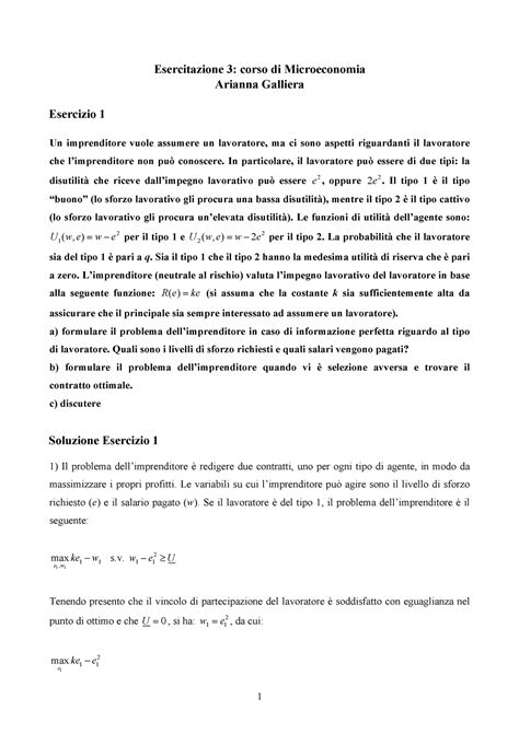 Esercitazione Esercizi Esercitazione Corso Di Microeconomia