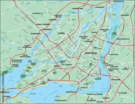 Montreal Area Map With Roads Stock Vector Adobe Stock