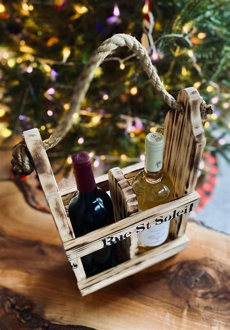 Wood Wine Caddy Wood Wine Bottle Holder Rustic Wine Carrying Tote Wooden Beverage Caddy Wine