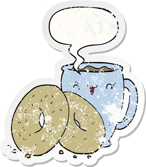 Cartoon Coffee And Donuts And Speech Bubble Distressed Sticker 9957214