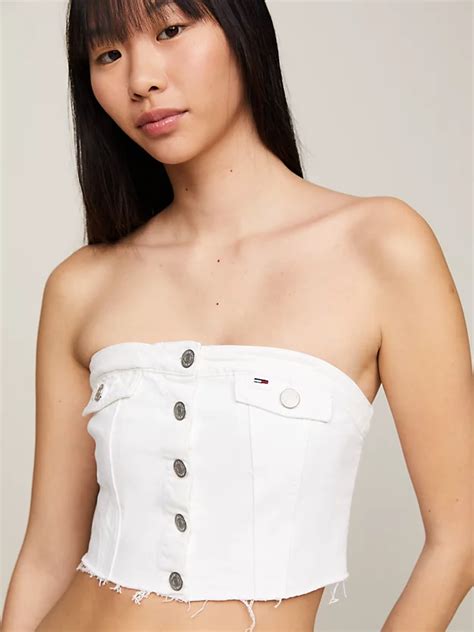 Denim Fitted Cropped Bustier Top White Tommy Hilfiger