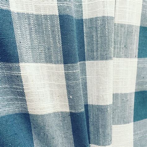 Duck Blue White Gingham Linen Checked Linen Fabric Plaid Material