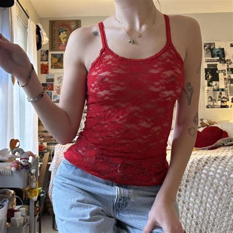 Red Lace See Through Lingerie Tank Top Brand Is Depop