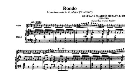 Mozart Kreisler Rond From Haffner Serenade K Violin Piano Score