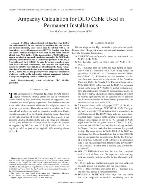 Pdf Ampacity Calculation For Dlo Cable Used In Permanent Installations