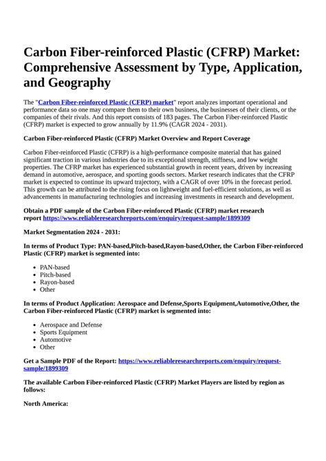 Reportprime Carbon Fiber Reinforced Plastic CFRP Market
