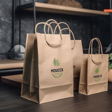 Premium Photo Two Brown Paper Bags With Moccc Written On Them Sit On