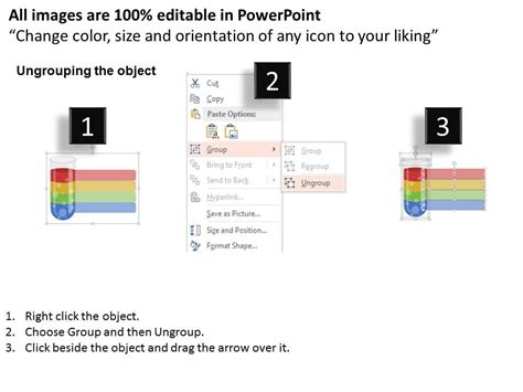 Test Tube With Four Tags And Icons Powerpoint Template