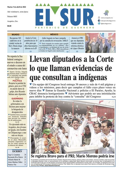 Nuestra Portada De Este Martes 5 De Abril De 2022 El Sur Acapulco