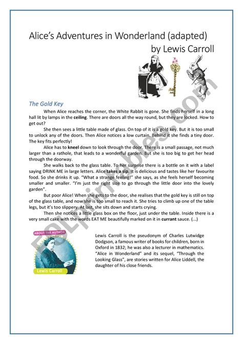 Reading Comprehension With Key Alices Adventures In Wonderland Esl