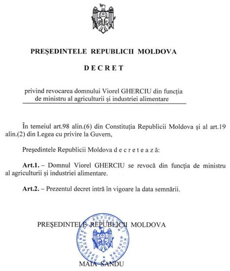 DOC Maia Sandu A Semnat Decretul Privind Revocarea Lui Viorel Gherciu