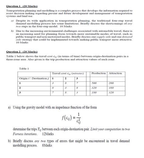 Solved Question 1 20 Marks Transportation Planning And