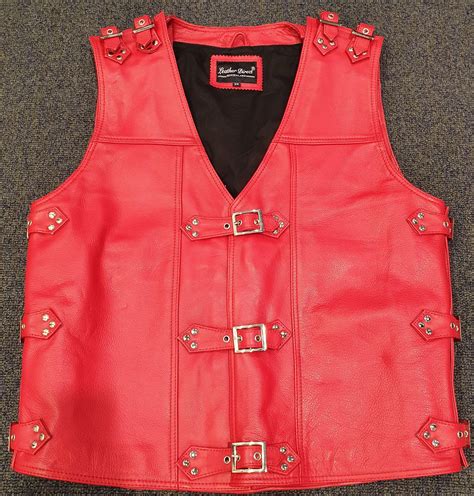 Buckled Red Leather Vest Leather Direct