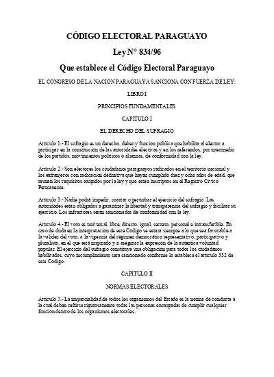 C Digo Electoral Paraguayo Ley N Que Establece El C Digo