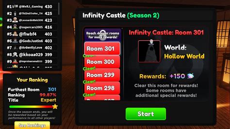 LEADERBOARD CHASING INFINITY CASTLE ROOM 300 Season 2 Anime