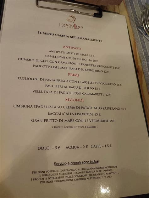 Menu Da L Angolino Ristorante Viareggio